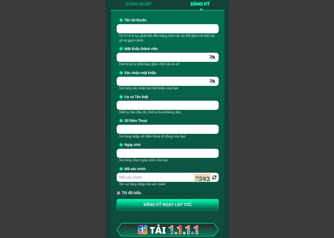 Form điền thông tin đăng ký Ok365 trên giao diện điện thoại