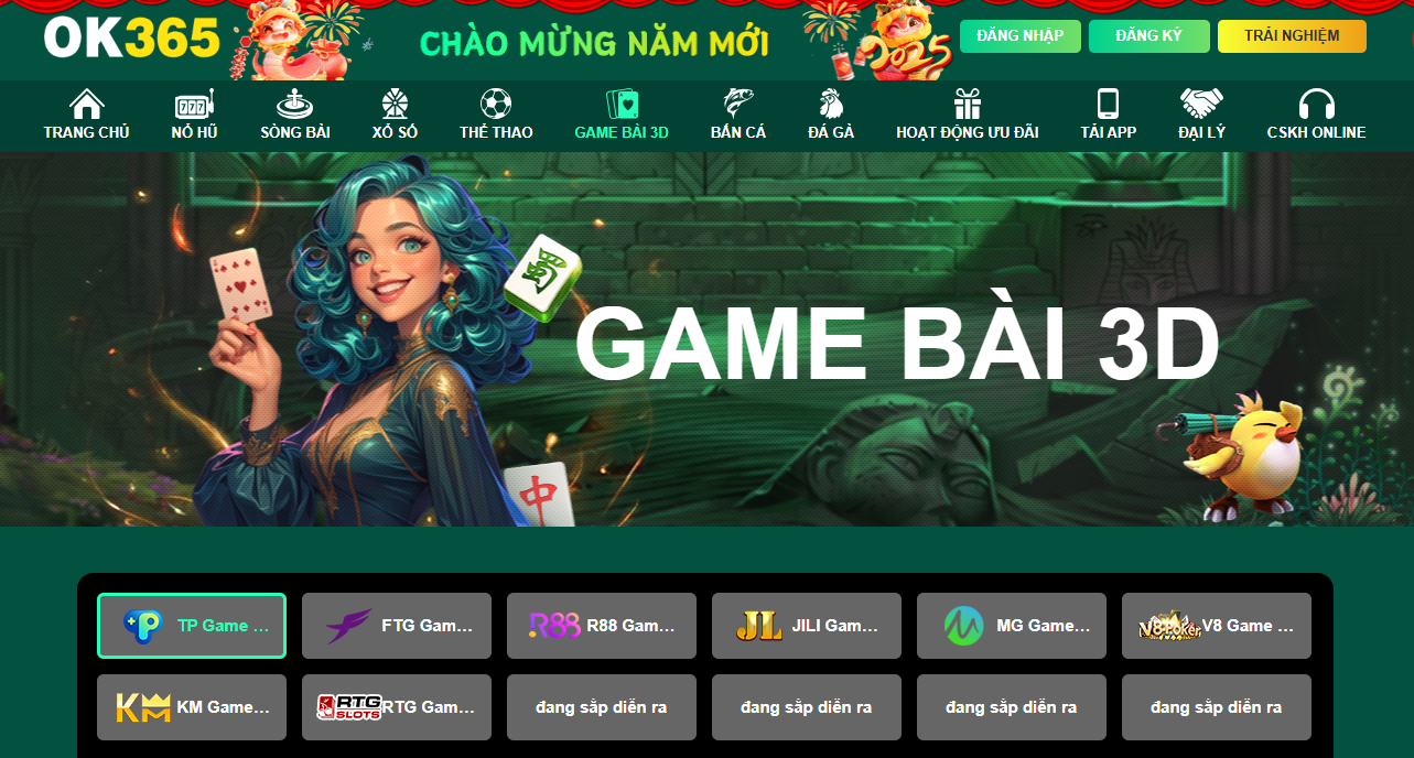 OK365 | Trang Chủ Đăng Nhập Nhà Cái OK365.com Uy Tín 26 Game Bài 3D Đỉnh Cao mang đến những tựa game quen thuộc như Tiến lên, Phỏm,... hiệu ứng mượt mà và gameplay chân thực