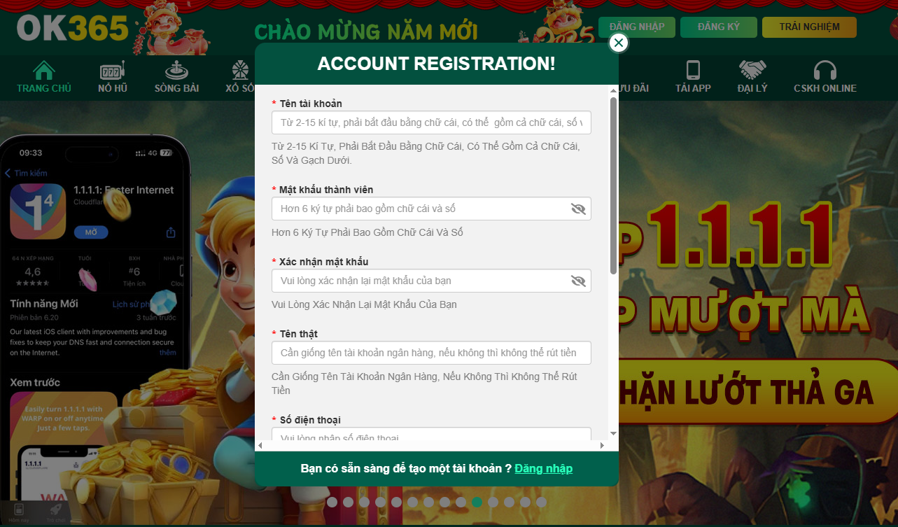 OK365 | Trang Chủ Đăng Nhập Nhà Cái OK365.com Uy Tín 31 Biểu mẫu điền thông tin đăng ký tài khoản Ok365