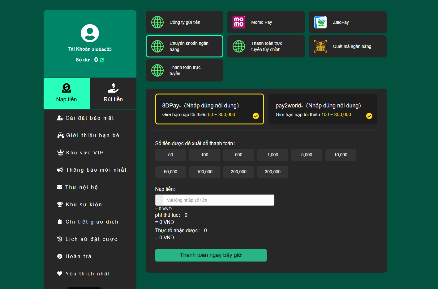 Hướng dẫn chi tiết cách nạp tiền OK365 cho người mới 1 Nạp tiền qua chuyển khoản ngân hàng