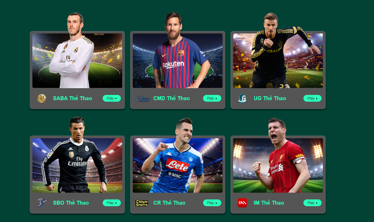 Sảnh thể thao Ok365 có các phòng cược từ SABA, CMD đến IM, UG, SBO,...